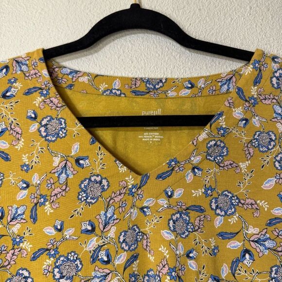 Pure Jill J Jill Yellow Floral V-Neck Top Printed - Picture 3 of 5